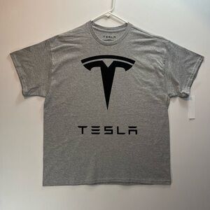 Tesla Logo Gray Tee, Adult T-Shirt, CyberTruck Badge, (BRAND NEW CONDITION)